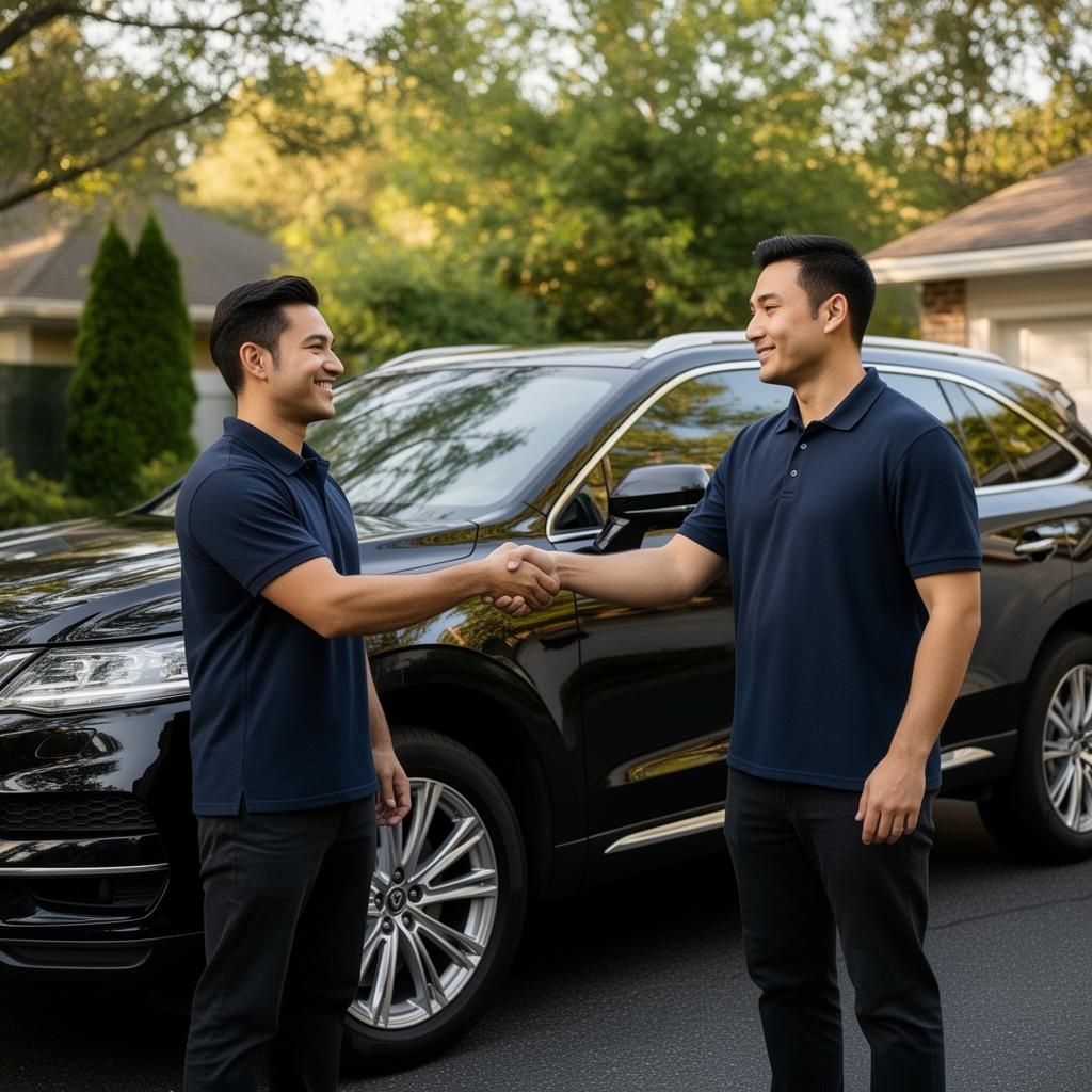 Customer shaking hands with detailer